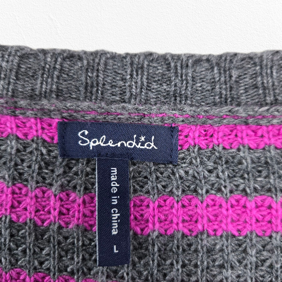 Splendid Gray Magenta Pink Stripe Scoop Neck Sweater Merino Alpaca Size Medium - Picture 3 of 6